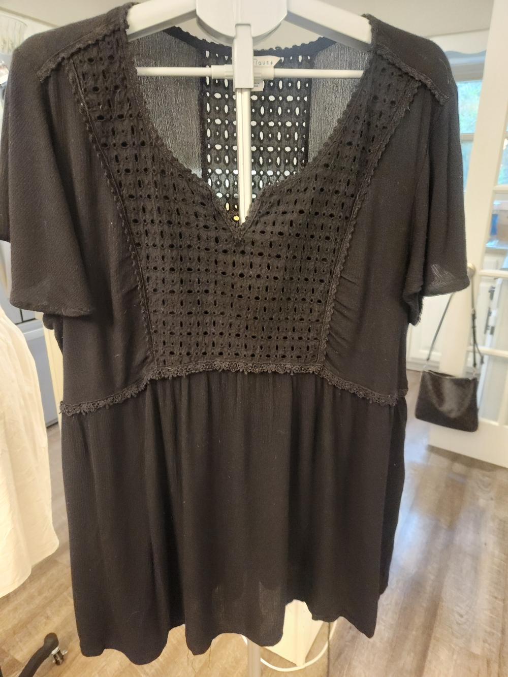 Carriage Boutique Black Crochet V-Neck Tunic